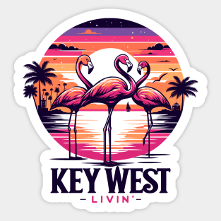 Key West Livin' - Tropical Flamingo Night Scene In Key West Sticker